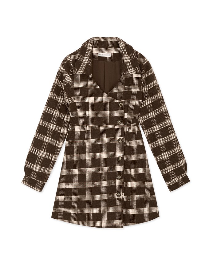 Checkered Lapel Diagonal Button Suit Dress