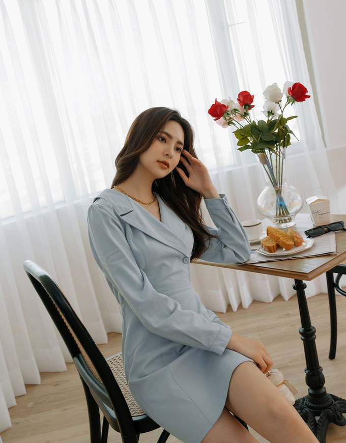 Stitched Lapel Denim Jeans Mini Dress