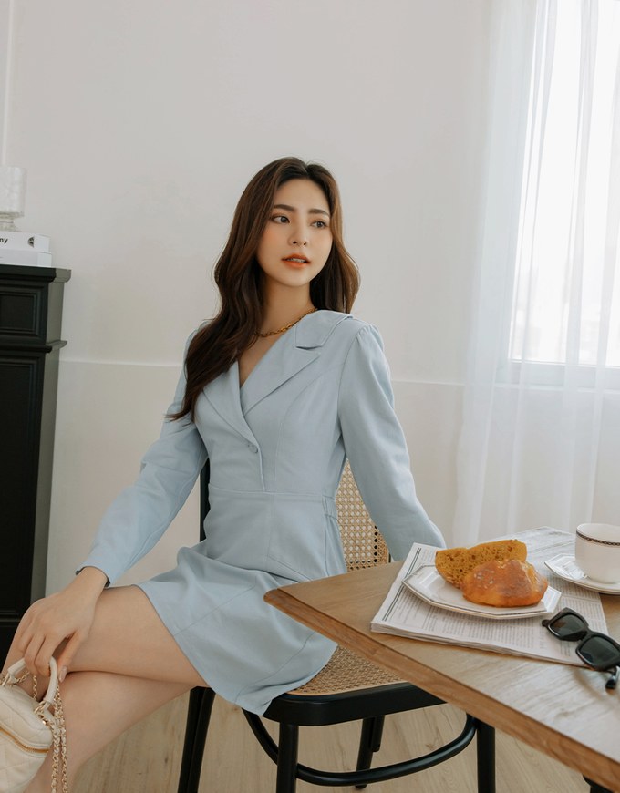 Stitched Lapel Denim Jeans Mini Dress