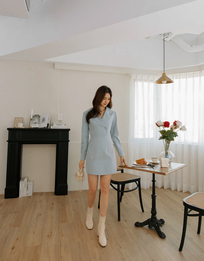 Stitched Lapel Denim Jeans Mini Dress
