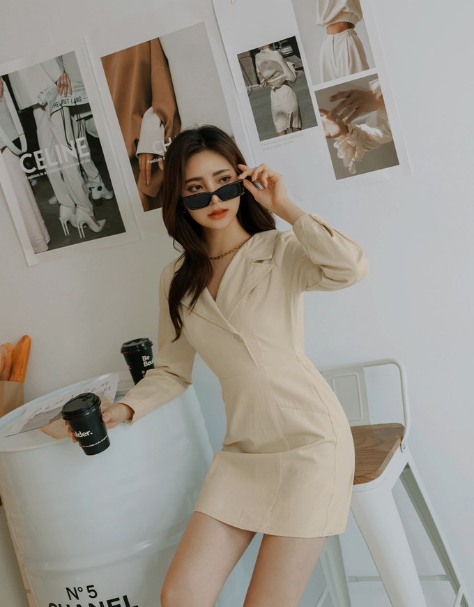Stitched Lapel Denim Jeans Mini Dress