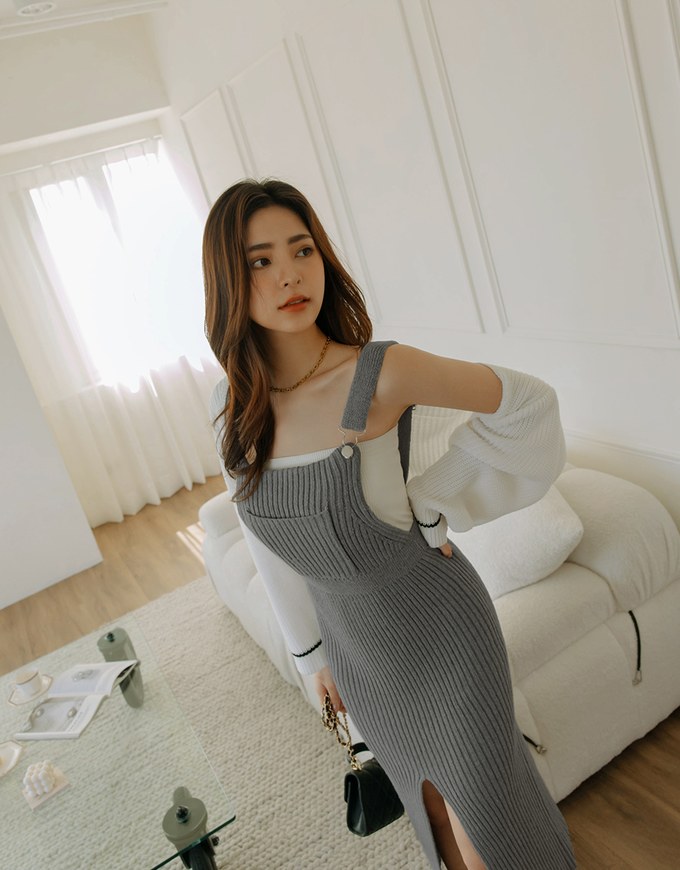 Slit Knit Suspender Maxi Dress