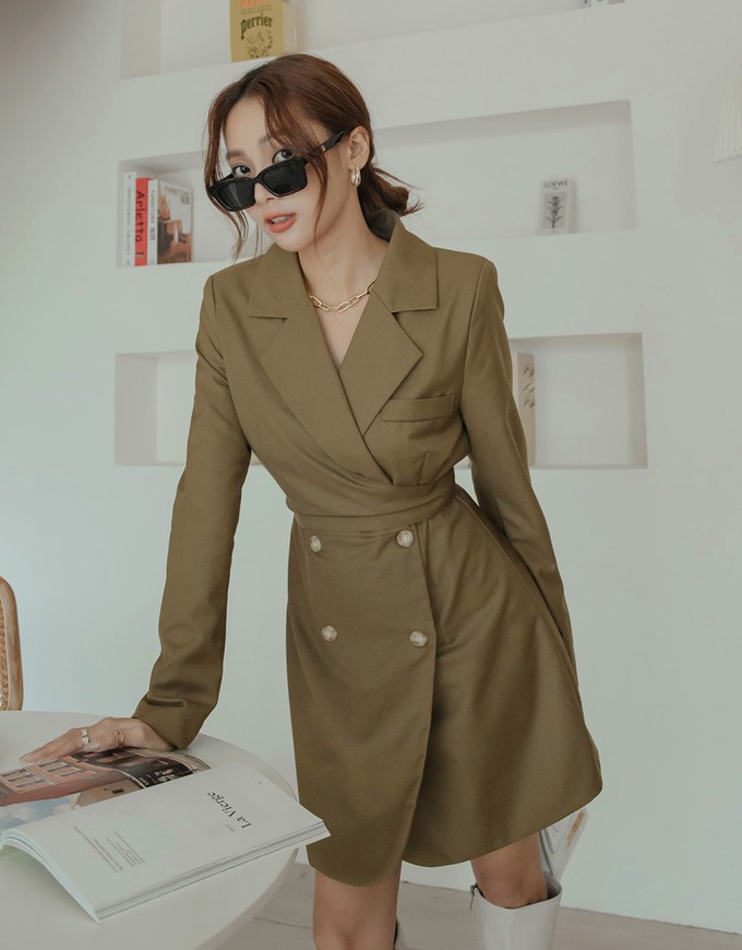 Double Belted Suit Dress (With Shoulder Pads)