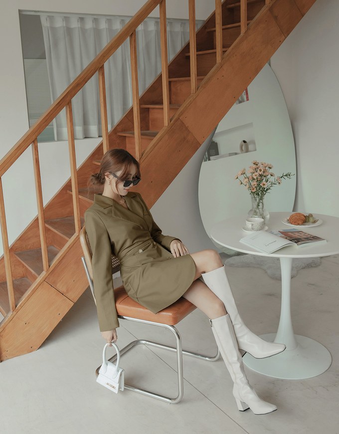 Double Belted Suit Dress (With Shoulder Pads)