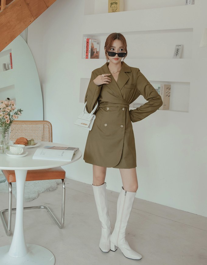 Double Belted Suit Dress (With Shoulder Pads)