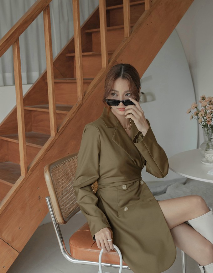 Double Belted Suit Dress (With Shoulder Pads)
