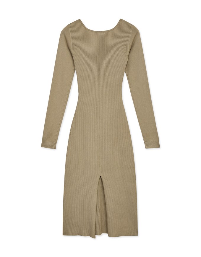 V Neck Slit Knit Maxi Dress