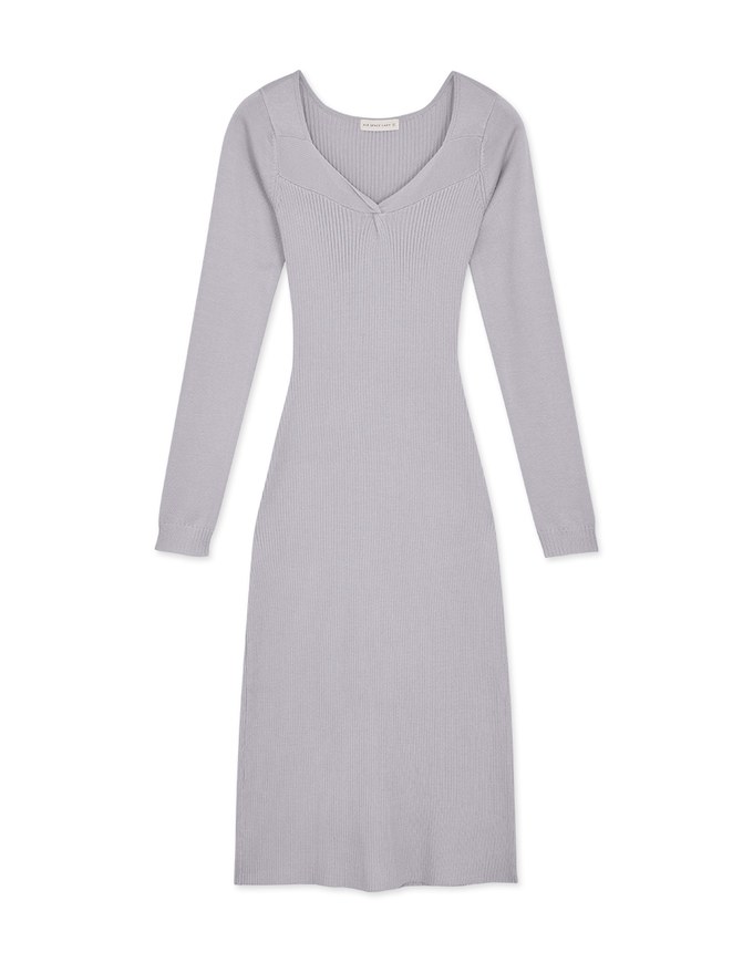 V Neck Slit Knit Maxi Dress