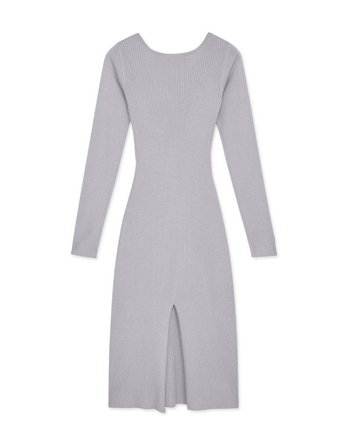 V Neck Slit Knit Maxi Dress