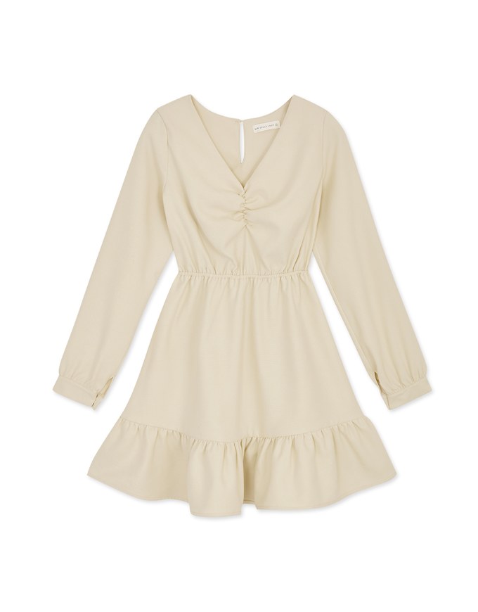 V Neck Scrunch Splice Ruffled Mini Dress