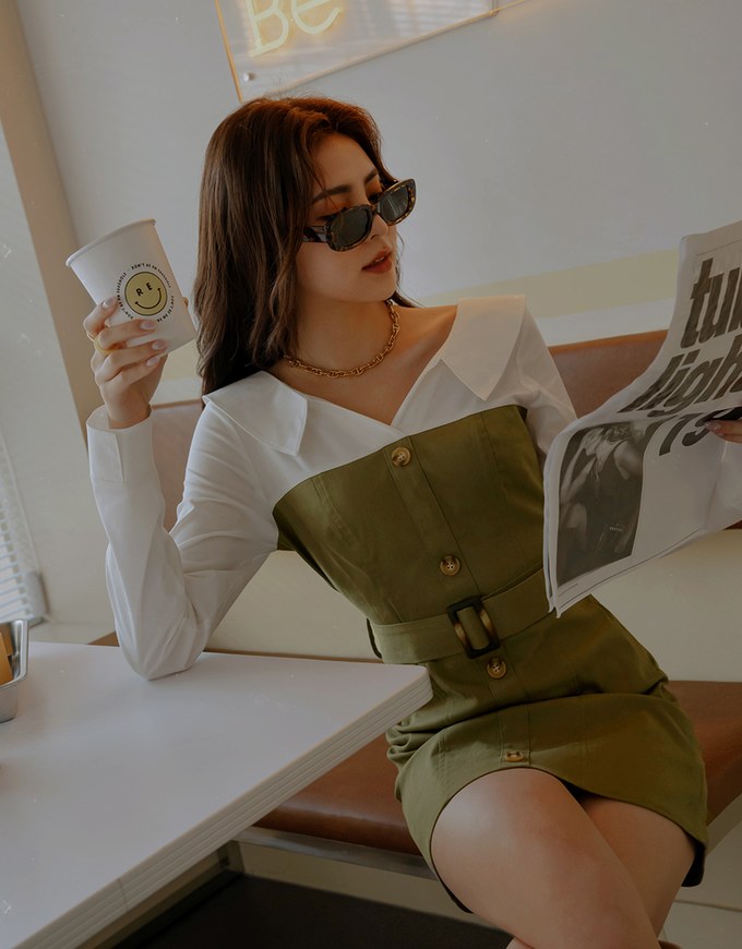Button-Down Blouse Shirt s Mini Dress (With Belt)
