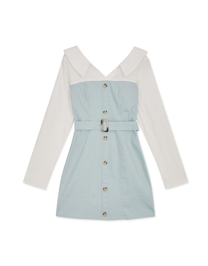 Button-Down Blouse Shirt s Mini Dress (With Belt)