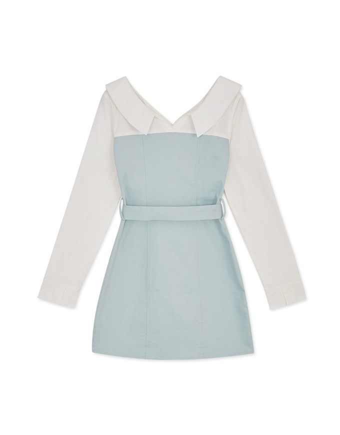Button-Down Blouse Shirt s Mini Dress (With Belt)