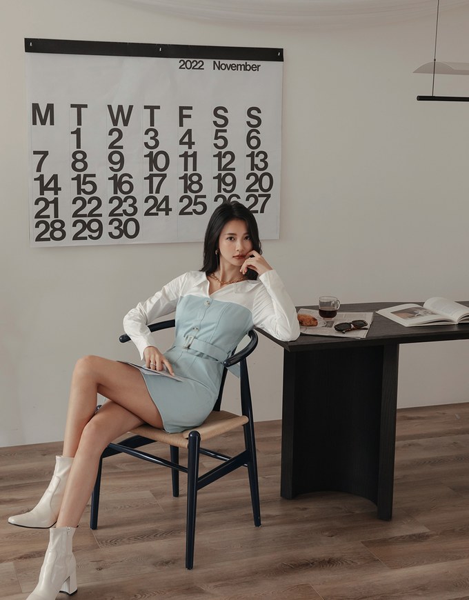 Button-Down Blouse Shirt s Mini Dress (With Belt)