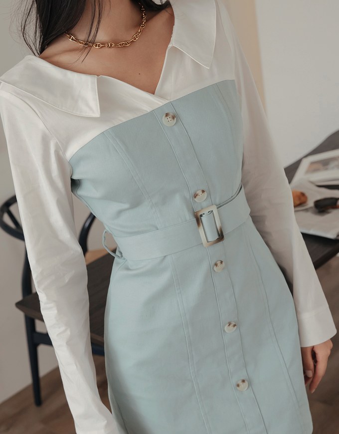 Button-Down Blouse Shirt s Mini Dress (With Belt)
