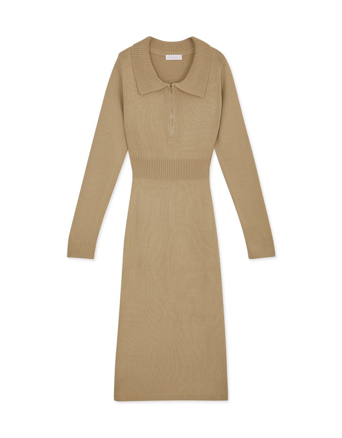 Lapel Zipper Loose Knit Maxi Dress
