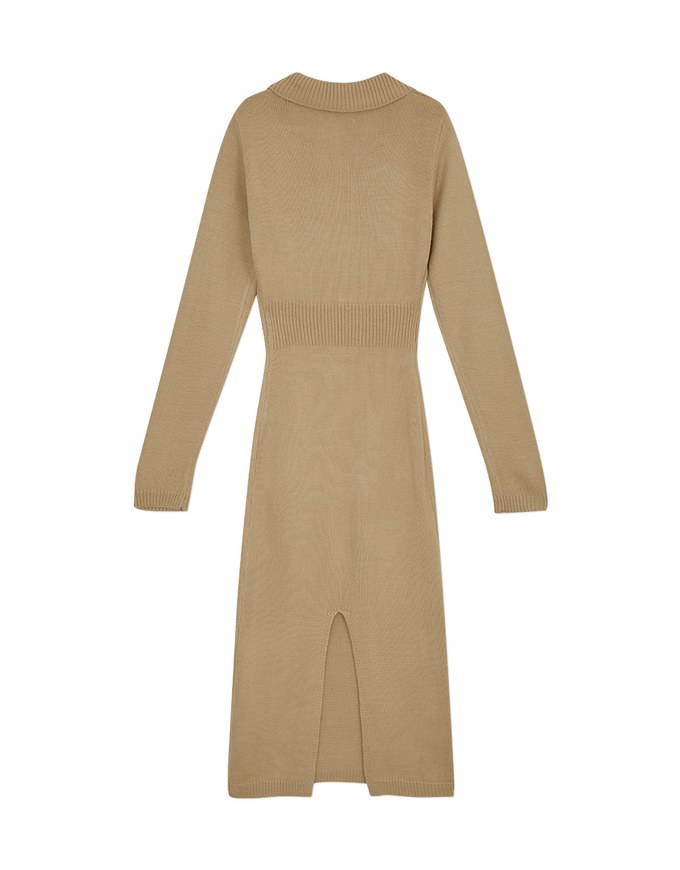 Lapel Zipper Loose Knit Maxi Dress