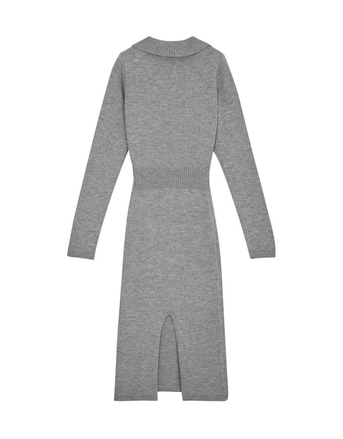 Lapel Zipper Loose Knit Maxi Dress