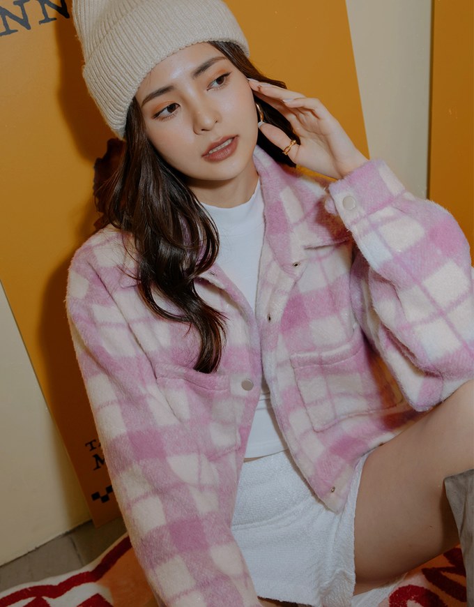 Plaid Lapel Fluffy Loose Blazer Jacket