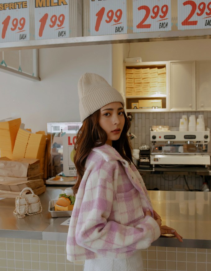 Plaid Lapel Fluffy Loose Blazer Jacket