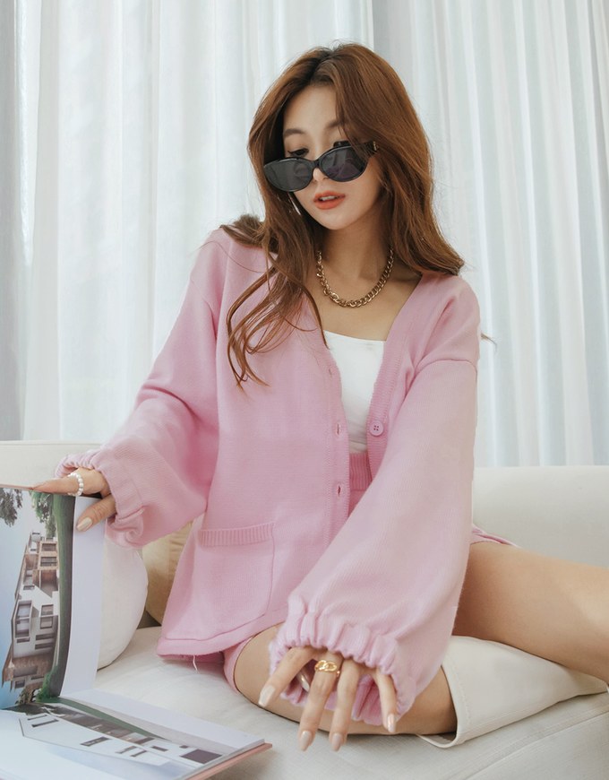 Laidback V Neck Loose Knit Short Set