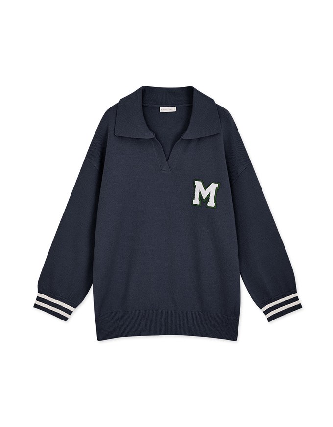 Preppy Lapel Collar Knit Top