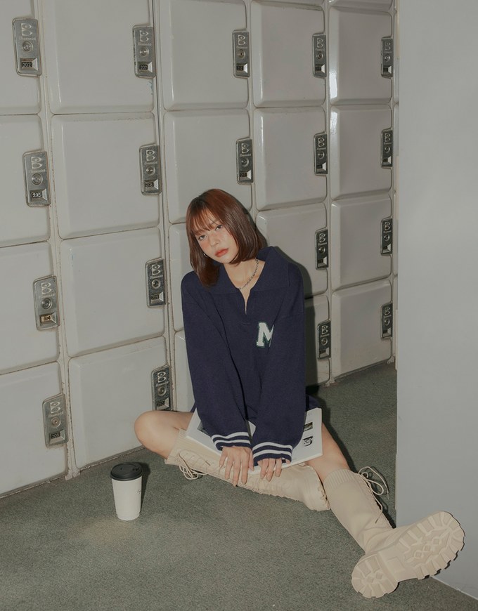 Preppy Lapel Collar Knit Top