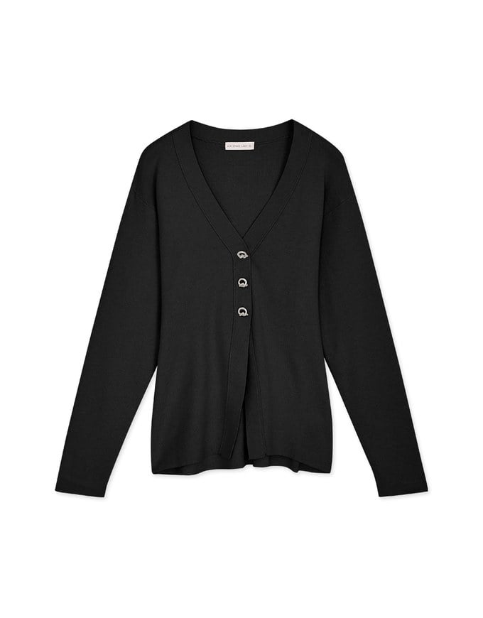 V-Neck Silver Button Slit Knit Blazer Jacket