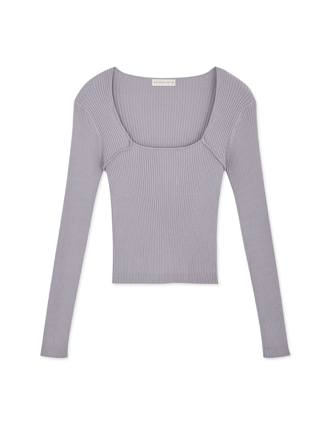 Square Neck Long Sleeve Knit Fit Top
