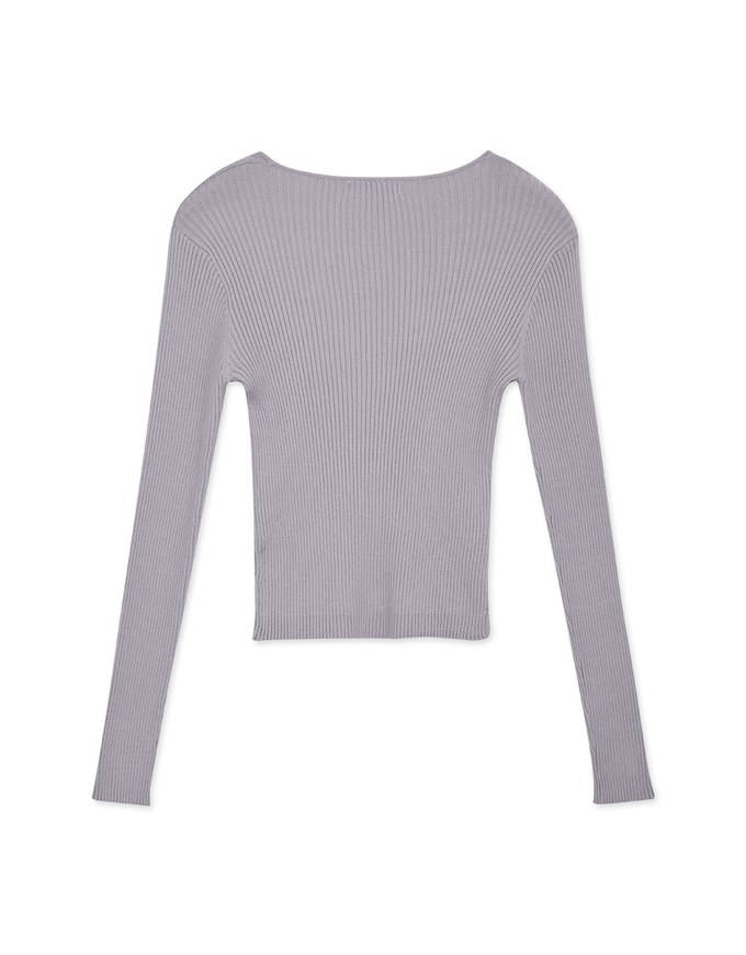 Square Neck Long Sleeve Knit Fit Top