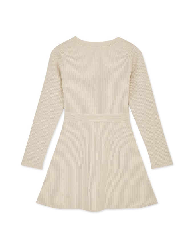 V Neck Buttoned Pocket Knit Mini Dress