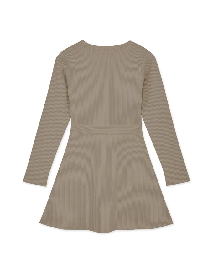 V Neck Buttoned Pocket Knit Mini Dress