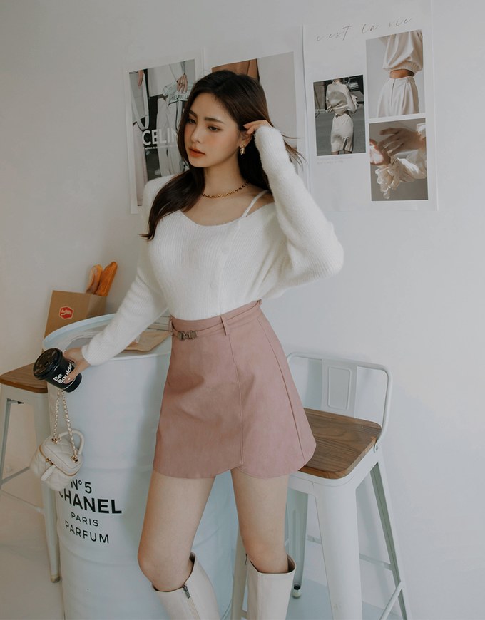 Single Strap Buttoned Knit Crop Top