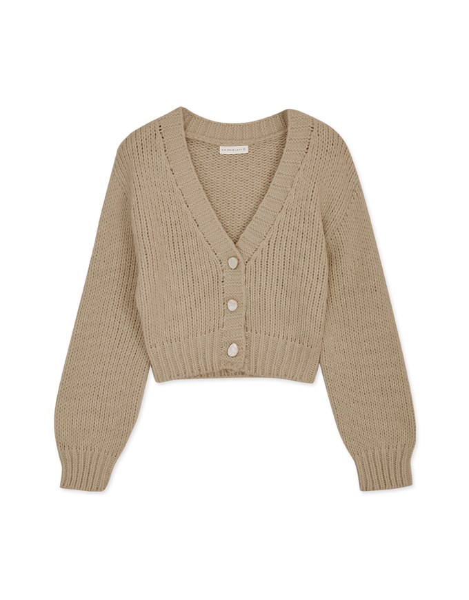 V Neck Button Up Loose Knit Crop Top