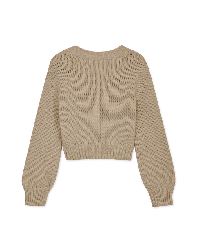 V Neck Button Up Loose Knit Crop Top