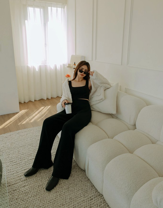 High Waisted Knit Knit Loose Pants
