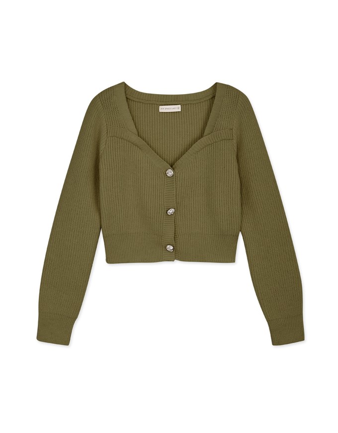 V Neck Buttoned Wool Knit Top
