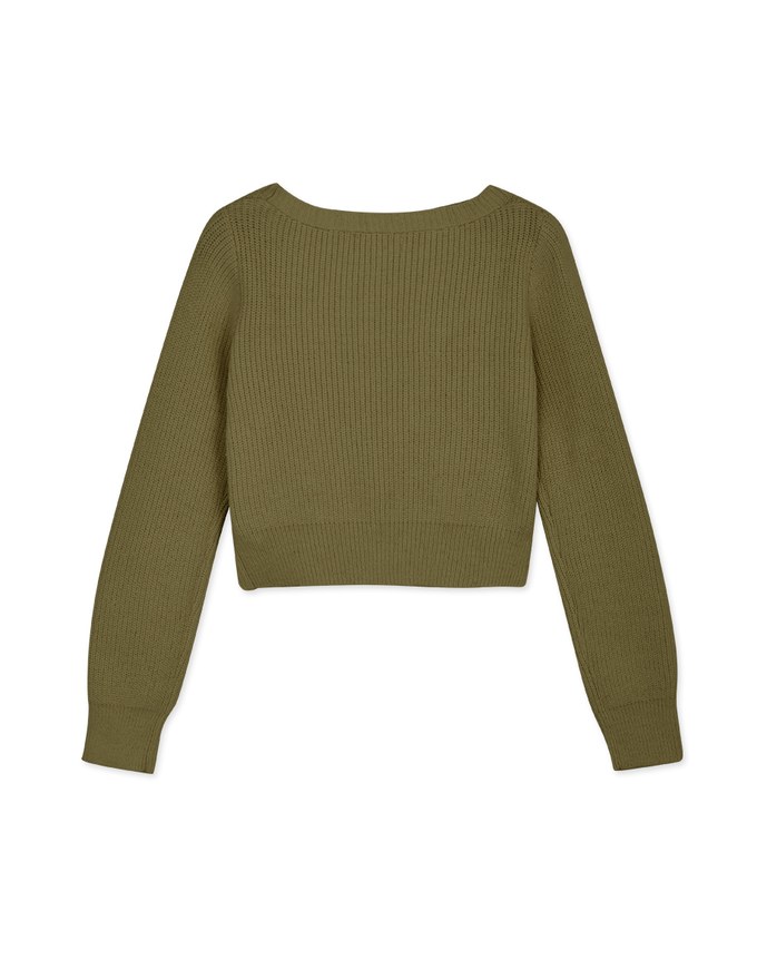 V Neck Buttoned Wool Knit Top