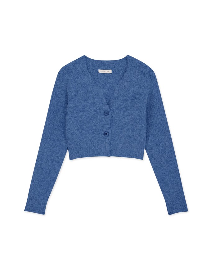 Small V Double Button Plush Knit Sweater
