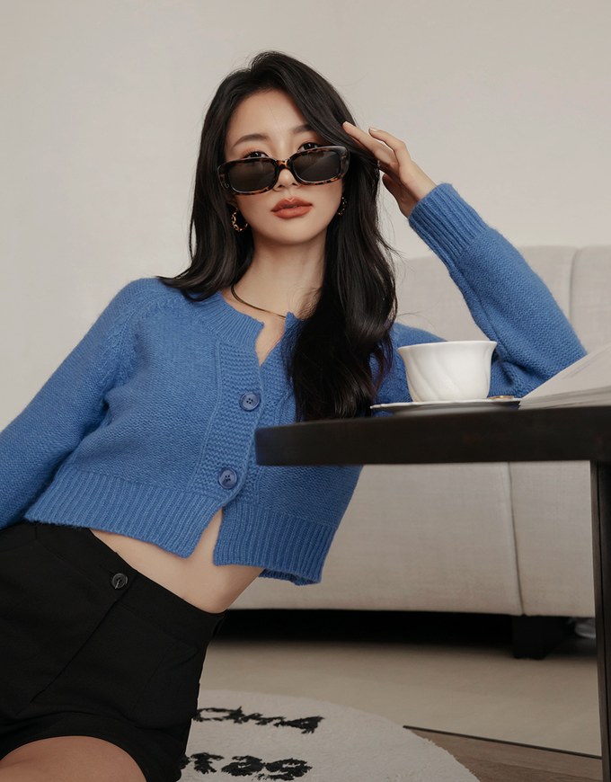 Small V Double Button Plush Knit Sweater