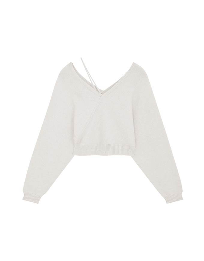 V-Neck Single Thread Tweed Knit Crop Top