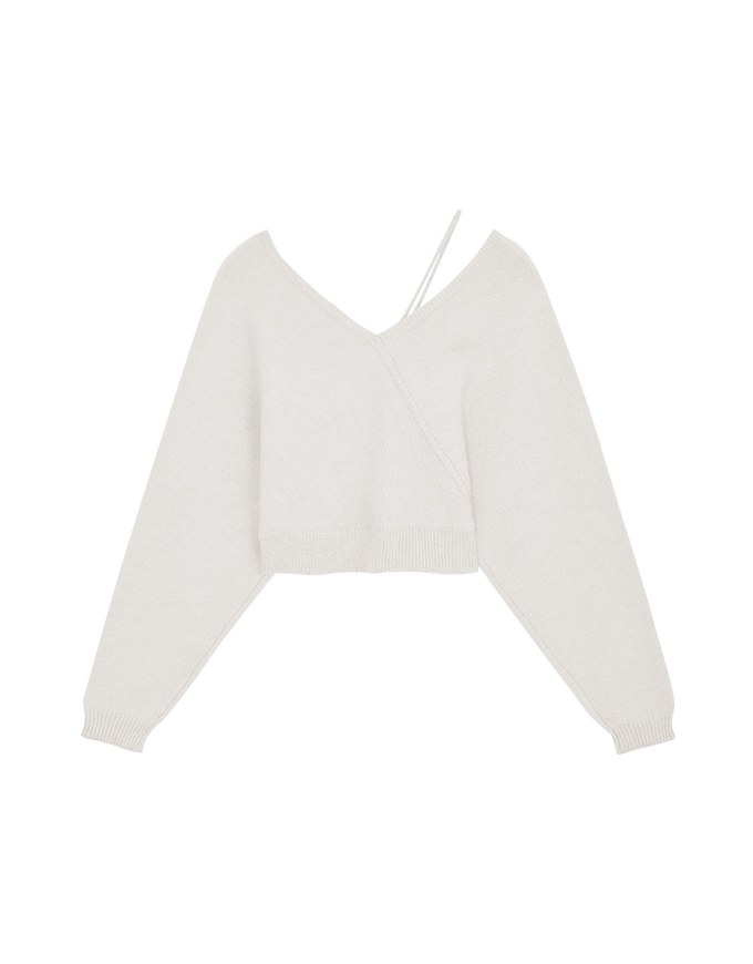 V-Neck Single Thread Tweed Knit Crop Top