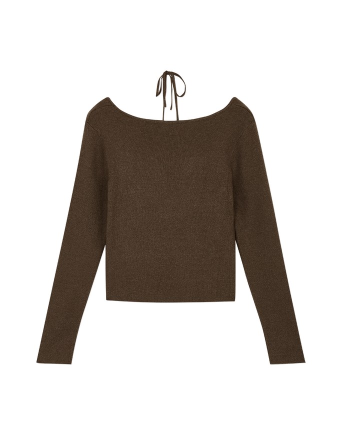 Small V Neck Tie Knit Long Sleeve Top