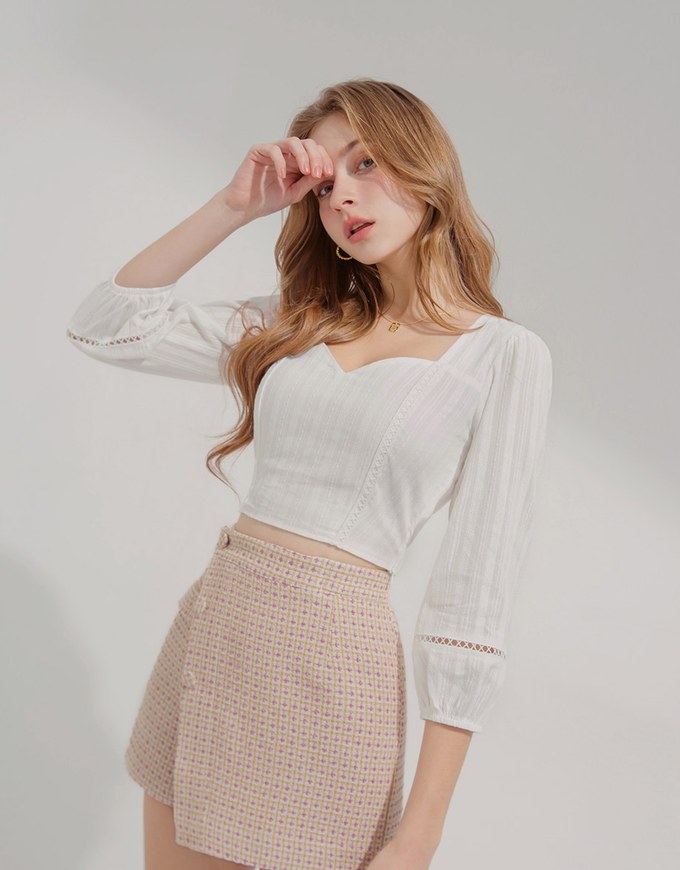 Heart Neck Embroidered Top