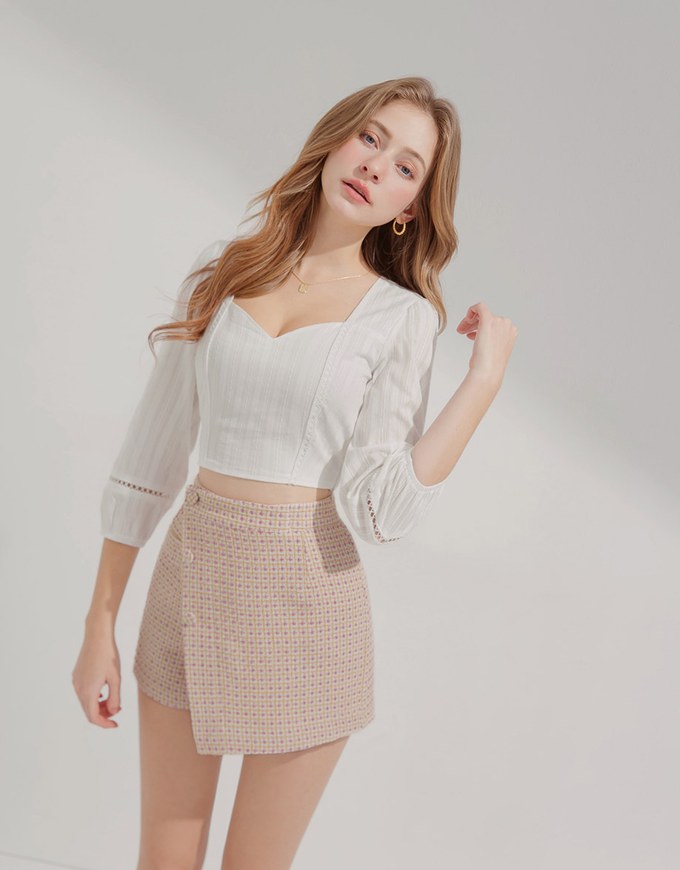 Heart Neck Embroidered Top