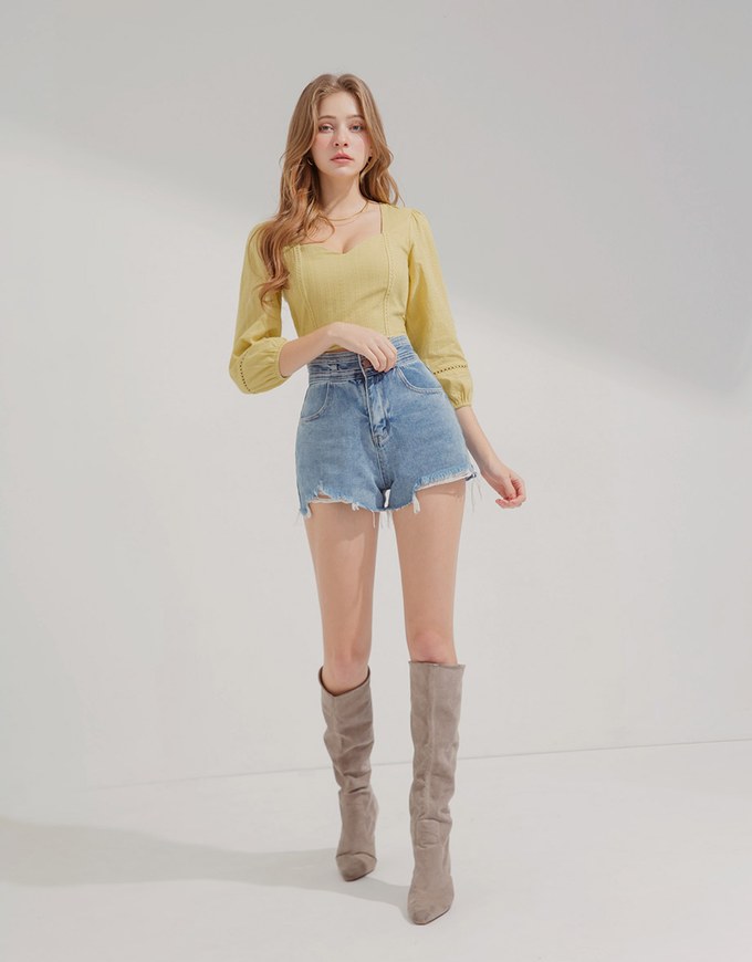 Heart Neck Embroidered Top