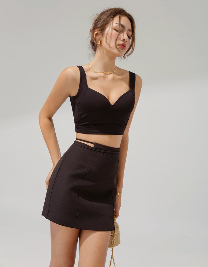 Side Cutout Tie Slit Skirt