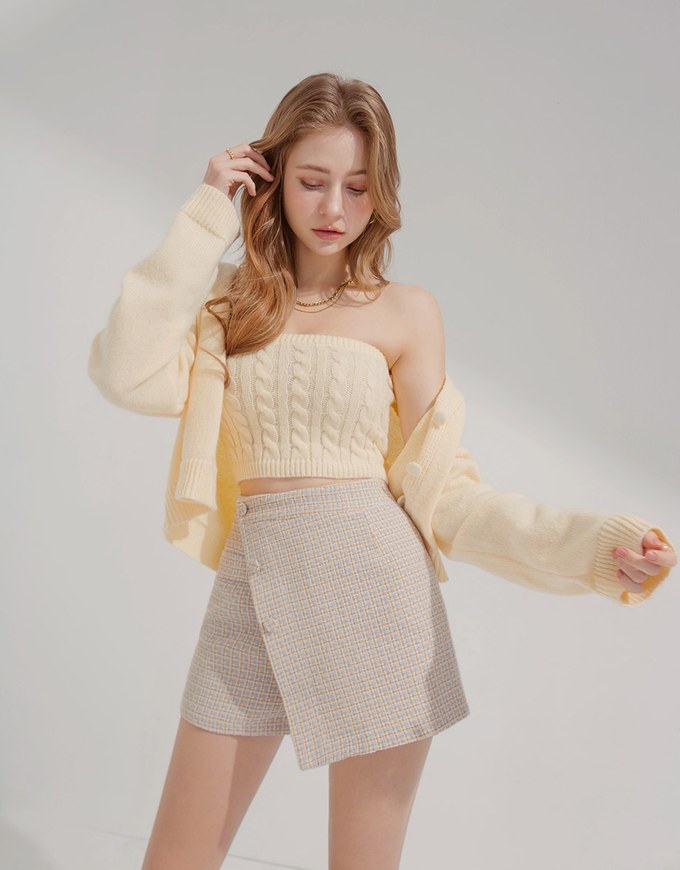 Diagonal Button Checked Skorts