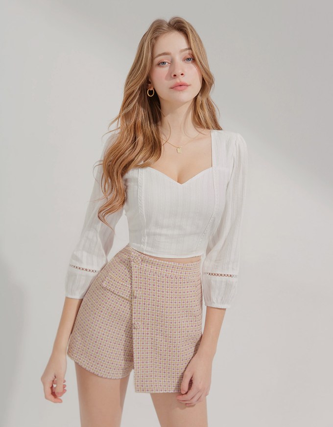Diagonal Button Checked Skorts