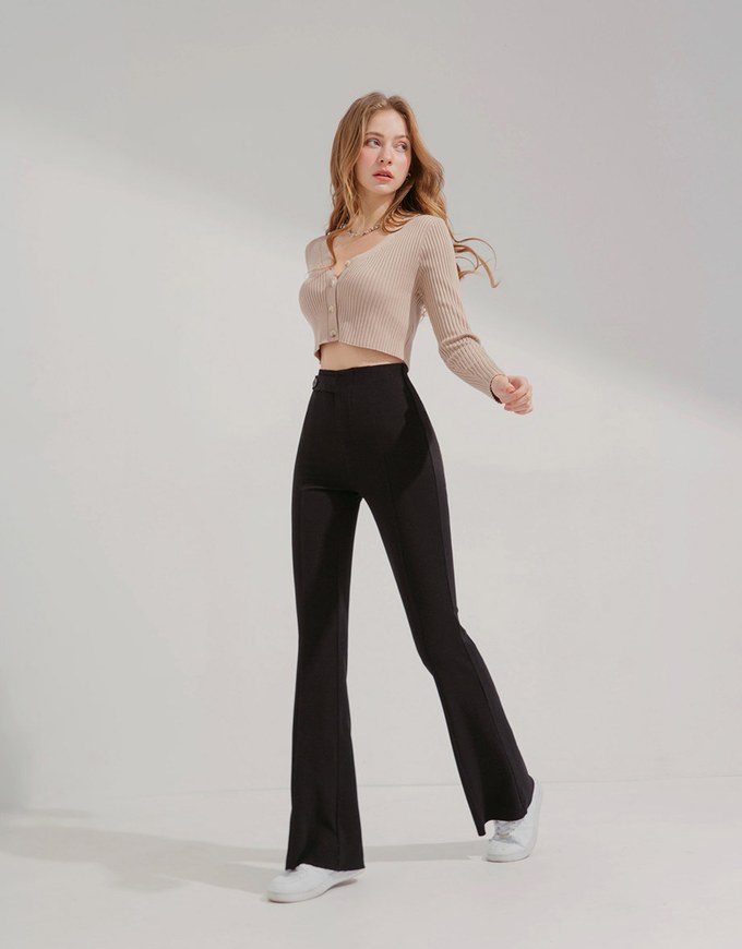 Tailorable Elastic High Waisted Flared Pants